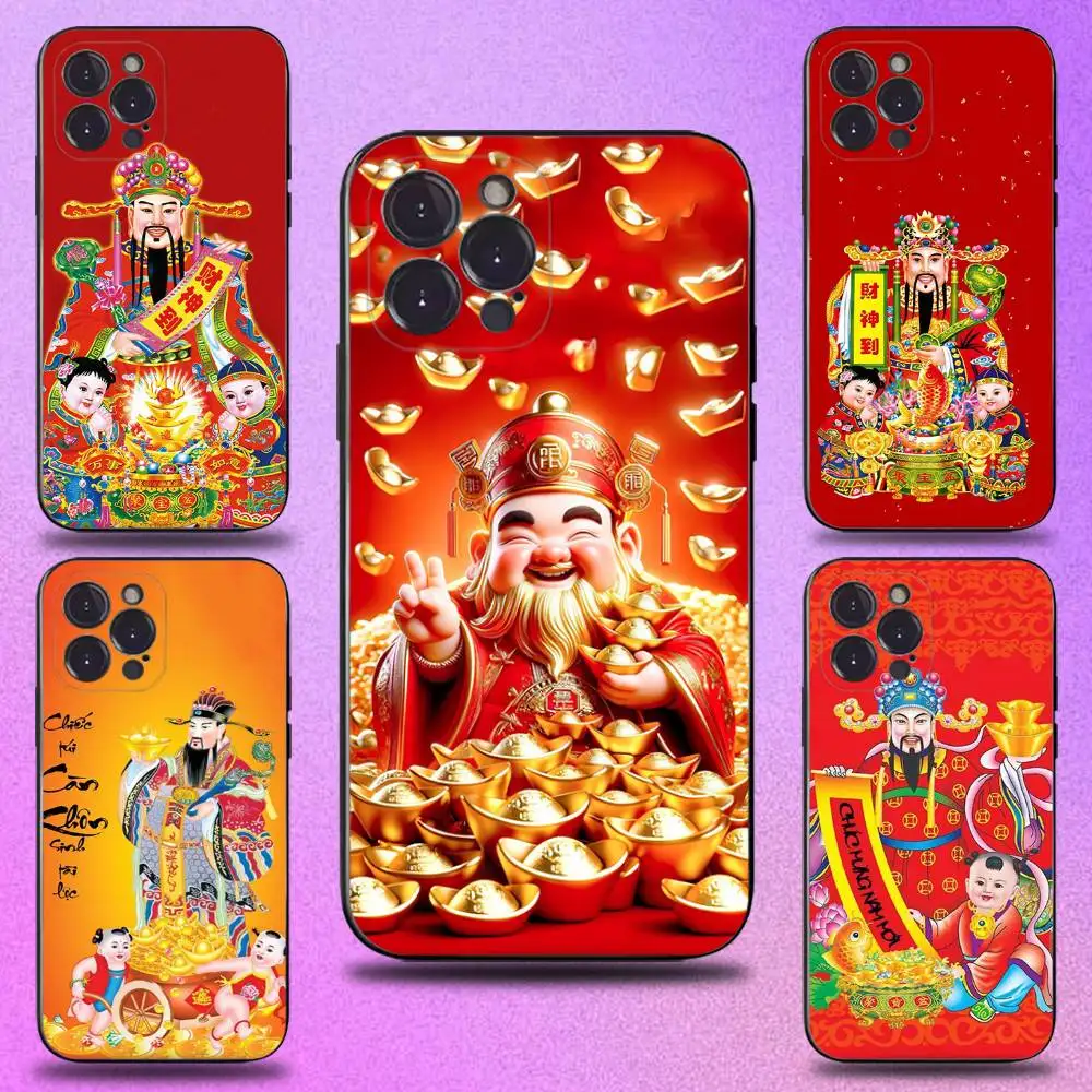

God of Wealth money rich Phone Case For iPhone 16,15,14,13,12,11 Plus,Pro Max,XS,X,XR,SE,Mini,8,7,Soft Silicone Black Cover