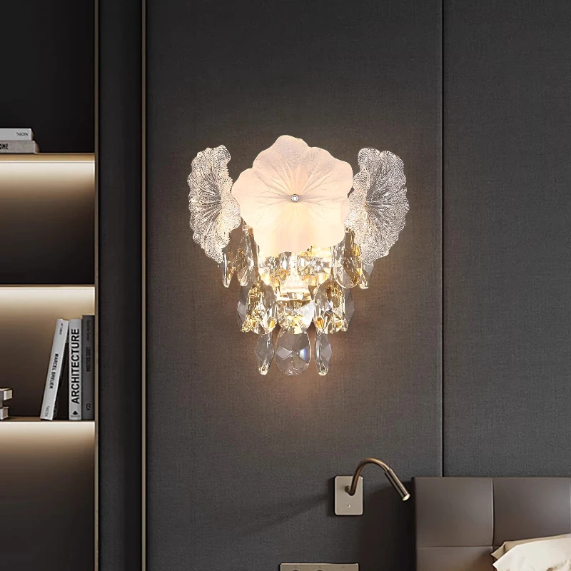 French Luxury Wall Lamps Artistic Crystal Flowers LED Wall Sconces Living Room Bedroom Hotel Ornament High-grade Light Fittings