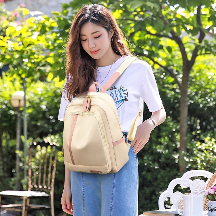 Oxford fabric waterproof backpack for women, large-capacity multi-pocket contrasting color lightweight travel bag