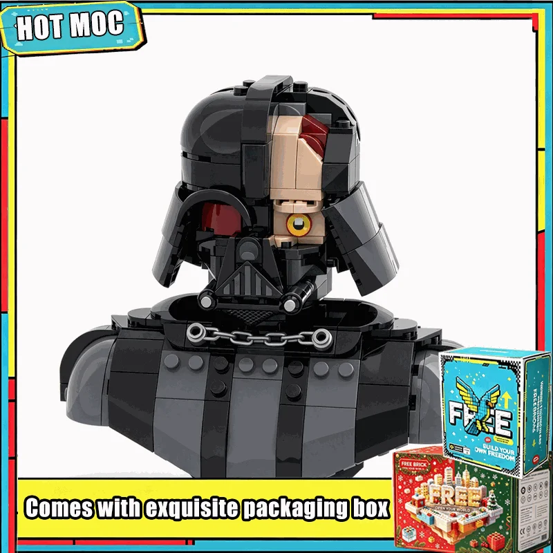 362PCS Battle Damaged Dark Armored Helmet Bust Model MOC Building Blocks Custom Puzzle Sci Fi Figure DIY Educational Toy Gifts