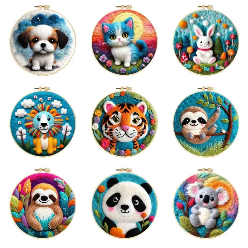 

GATYZTORY Cartoon Animal Needle Felting Kit For Beginner Wool Painting Kit DIY Felt Wool Needle Felt Gift Picture For Home Decor