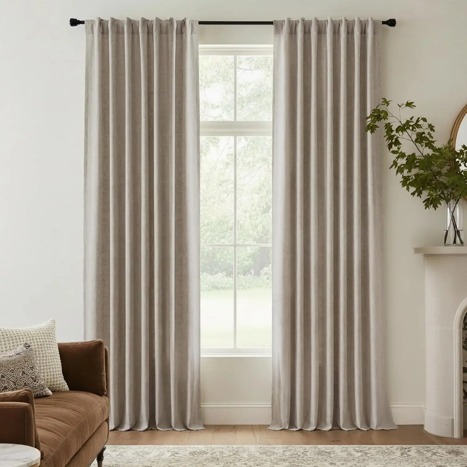 100% Blackout Linen Curtains 102 Inch Long, Thermal Insulated Privacy Drapes for Bedroom Living Room, W52 x L102, 2 Panels