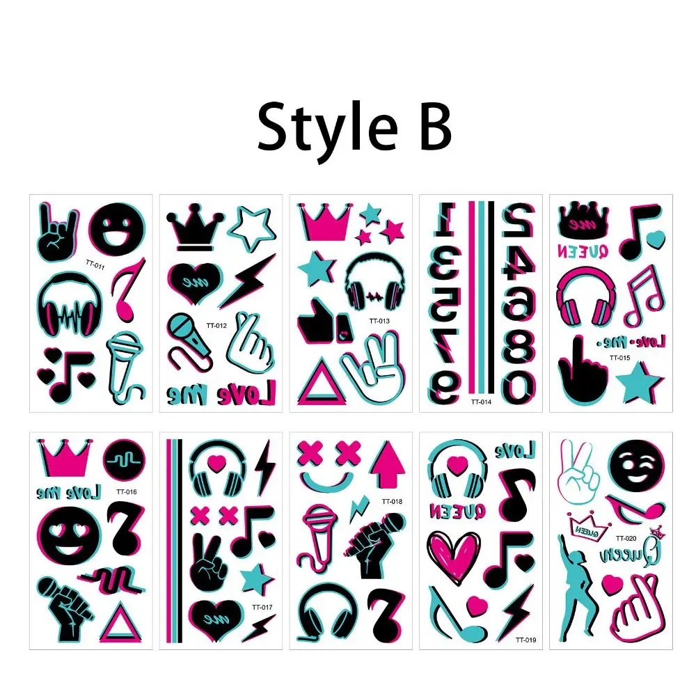

20Sheets Skin-Friendly Luminous Tattoo Stickers Cartoon Night Light Music Festival Stickers Decorations Waterproof