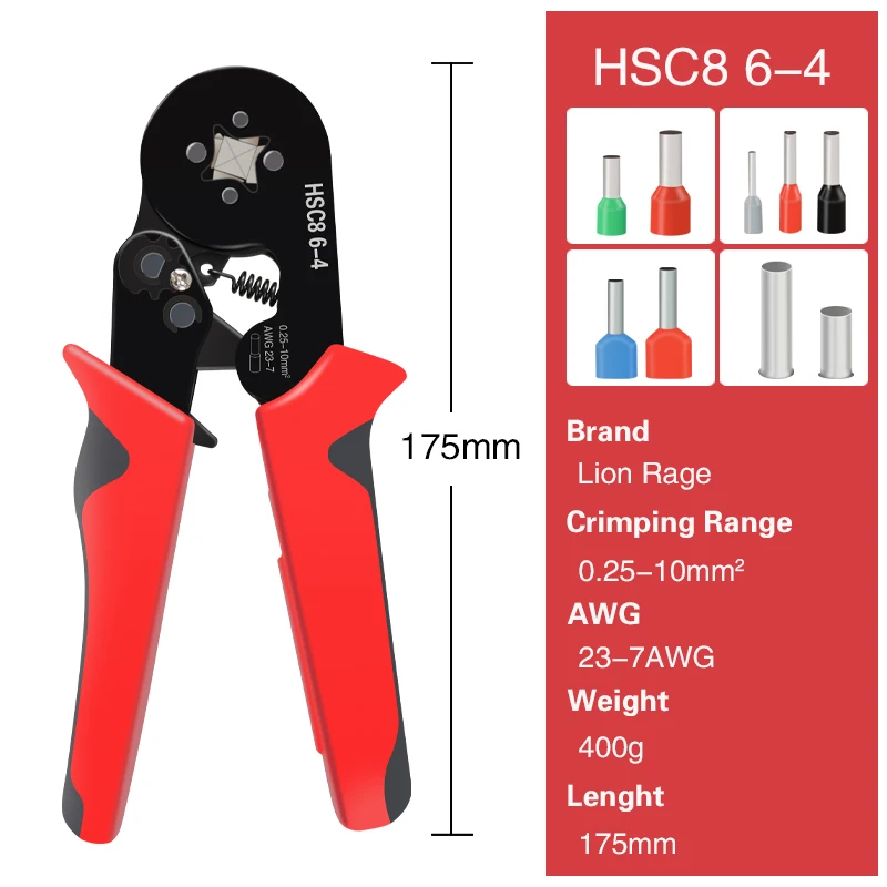 Herramienta de prensado de férula HSC8 6-4/6-6, alicates de prensado eléctrico para terminales de tubo de crimpado de extremo de cable, reparación