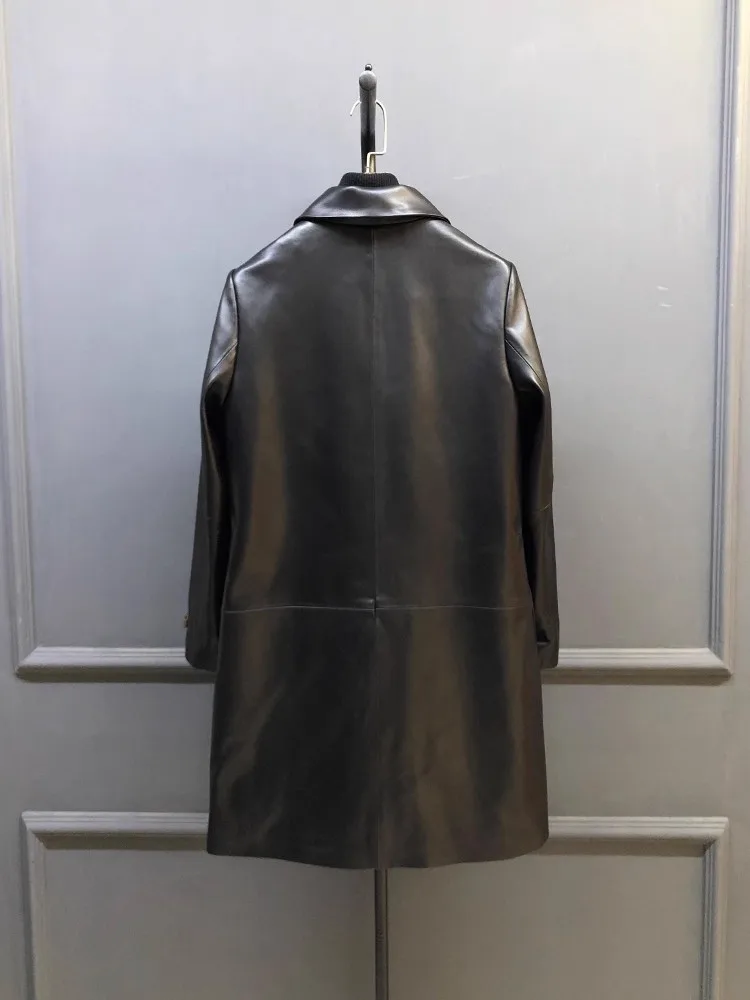 Spring Autumn Women Genuine Leather Long Jacket Single Breasted Mixed Colors Casual Trench Fashion Loose Fit Lady Sheepskin Coat
