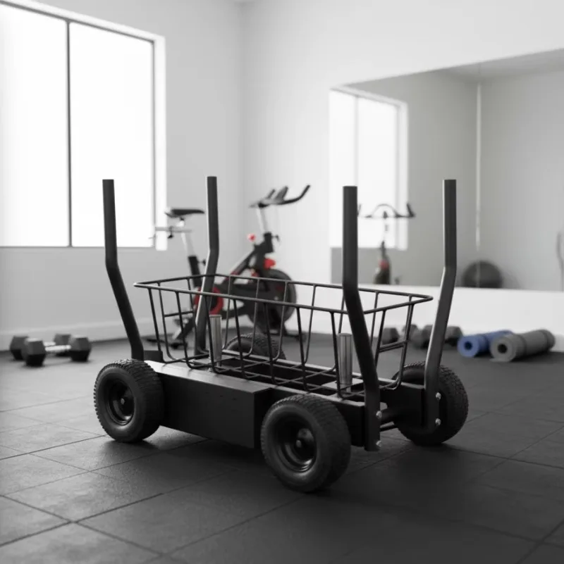 Wheeled Sled Car Adjustable Resistance Tank Weight Barbell Pushcart Personal Trainer Gym Pull Workout Machine Metal 91KG