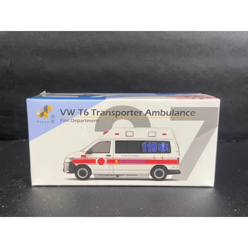 دييكاست صغيرة VW T6 سقف مرتفع تايوان جديد تايبي مدينة قسم الإطفاء سيارة إسعاف سبيكة نموذج تحصيل لعبة هدية تذكارية