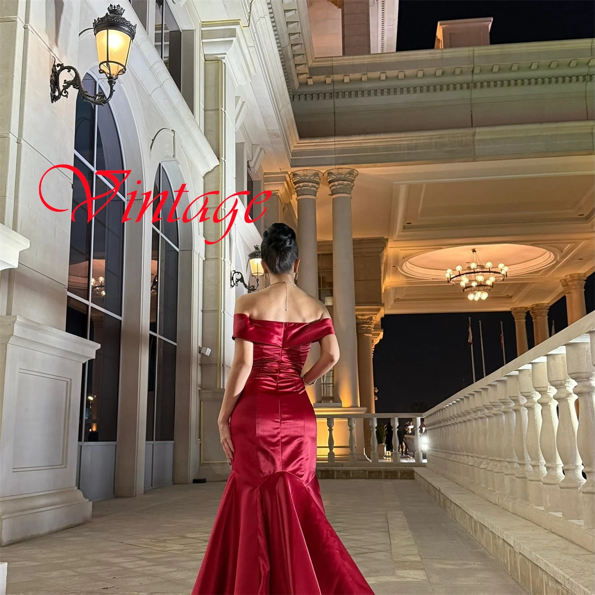 

Элегантное красное атласное вечернее платье по индивидуальному заказу, изящное платье с вырезом лодочкой и открытыми плечами, с короткими рукавами, на молнии сзади, платье для выпускного вечера