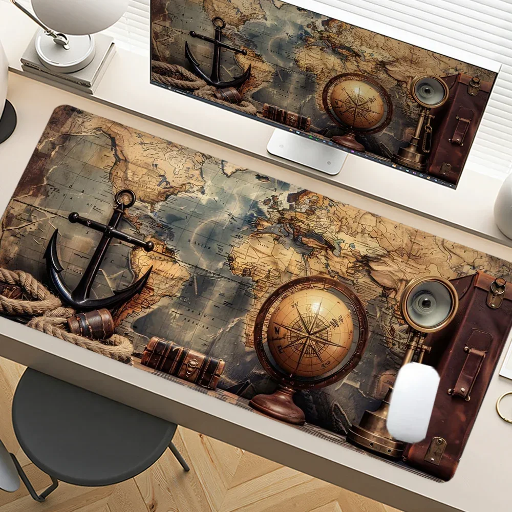 

Vintage Map Mouse Pad Large Desk Accessories Desk Pad Rubber Base with Stitched Edge Mousepad Non-Slip Mousepad for Office
