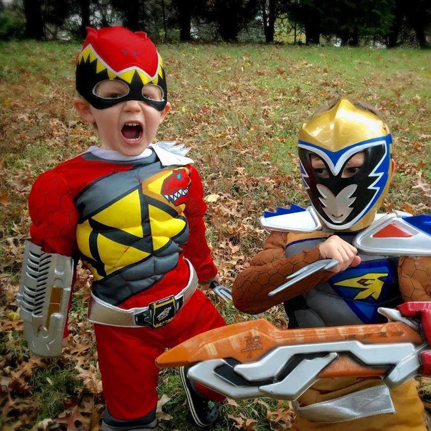 Zespół dinozaurów czerwona moc Dino Charge Ranger Superhero mięśni kombinezony garnitury Cosplay kostium na Halloween dla dzieci dziecko nakrycia głowy