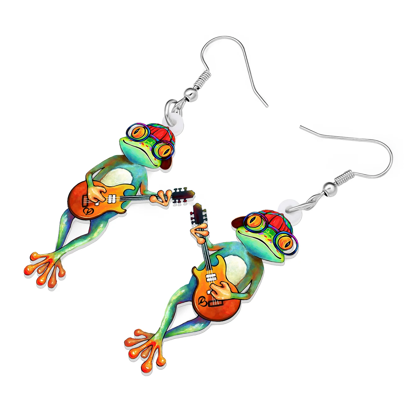 BONSNY Acrylic Funny Hat Guitar Frog Earrings Drop Dangle Novelty Music Animals Jewelry for Women Girls Kids Gifts Accessories