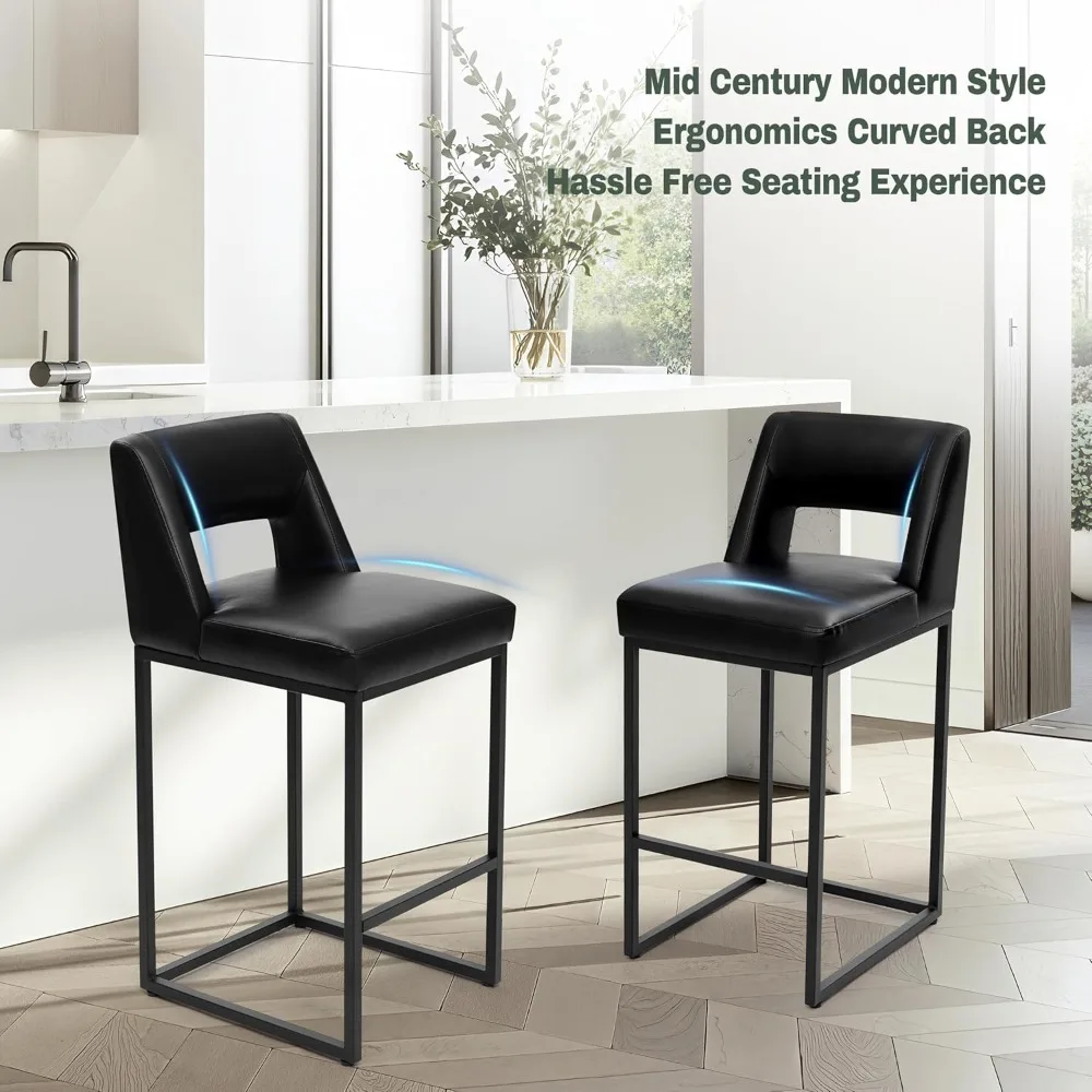 

new Black Counter Height Bar Stools Set of 2 - Modern Kitchen Island Chairs with Upholstered Backs