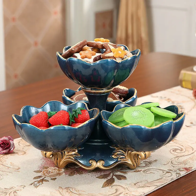 

European modern large fruit plate, three-piece set, luxury creative dried fruit plate in the living room
