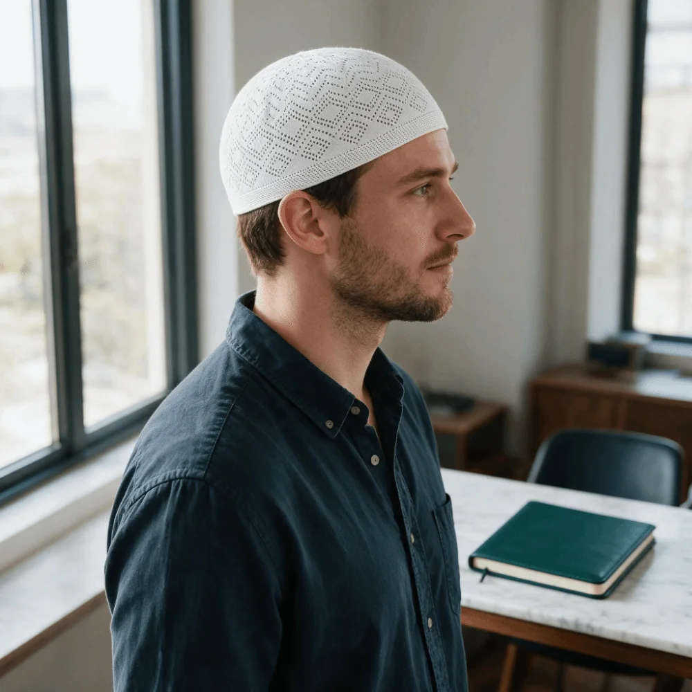 Arabic Man Stretchy Prayer Hat Breathable Soft Beanie Hat Solid Color Durable Men Knitted Cap Wedding