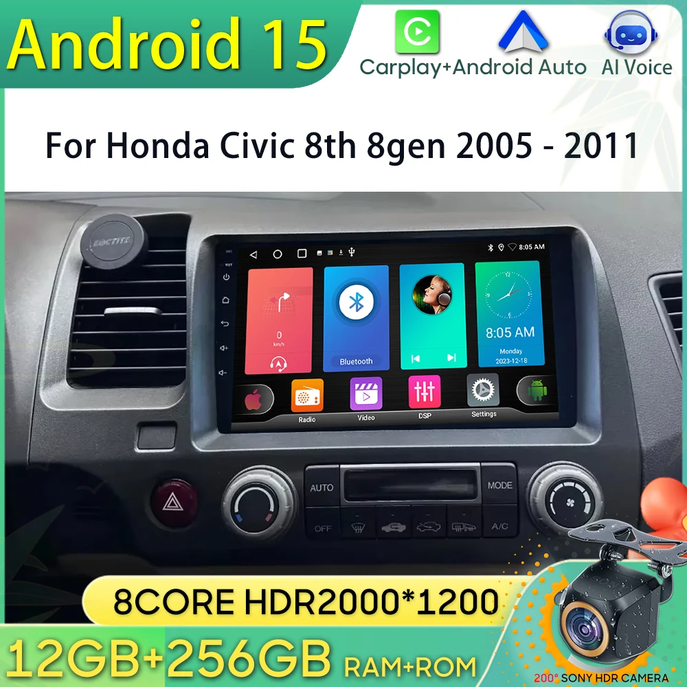 

Android 15 Car Radio For Honda Civic 8th 8gen 2005 2006 2007 2008 2009 2010 2011 GPS Navigation Android Auto Carplay 4G No 2din