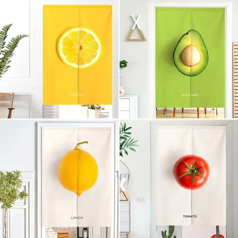 VIKAMA Realistic Fruit Vegetable Noren Door Curtain, Fresh Food Print Partition Hanging Curtain Kitchen Home Decor