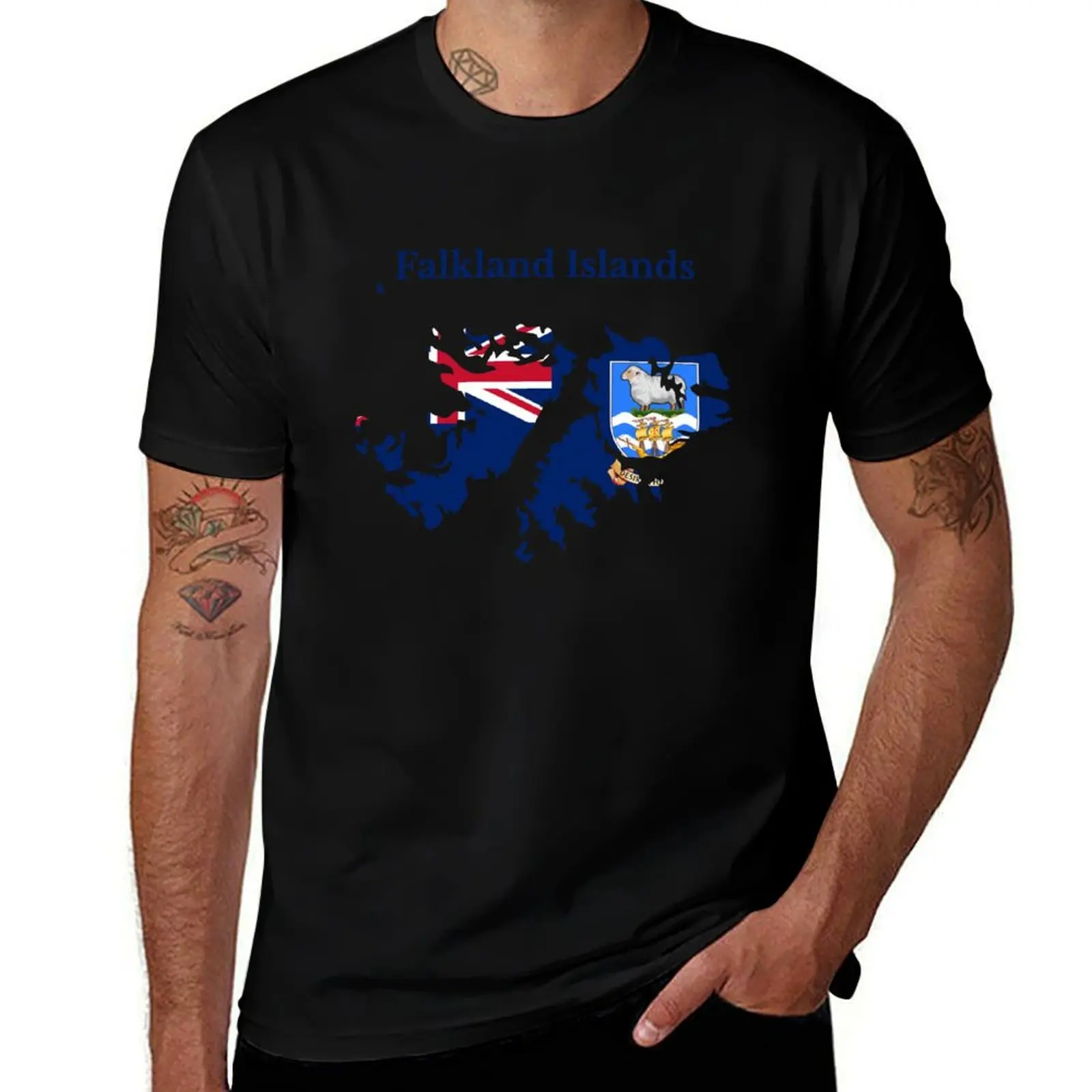 

Falkland Islands Map Flag, British Overseas Territory T-Shirt man t shirt summer cotton tshirt 100% man t shirts cotton T-shirt