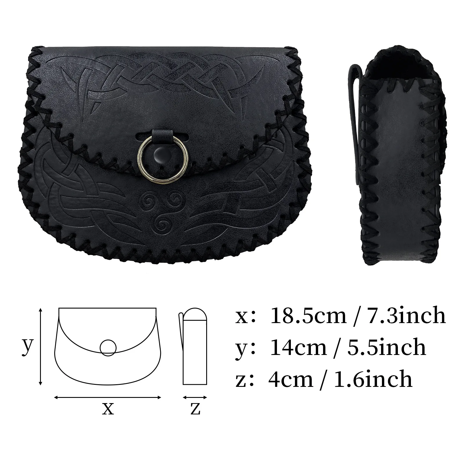 Middle Ages Portable Belt Pouch For LARP Ren Faire Medieval Viking Embossed Belt Bag