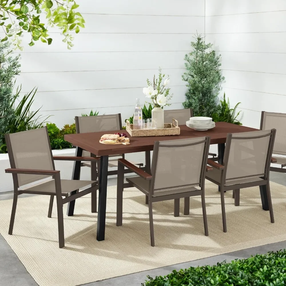 Produk pilihan terbaik Set 2 kursi Textilene Outdoor Stackable, semua cuaca percakapan makan aksen furnitur dengan sandaran tangan