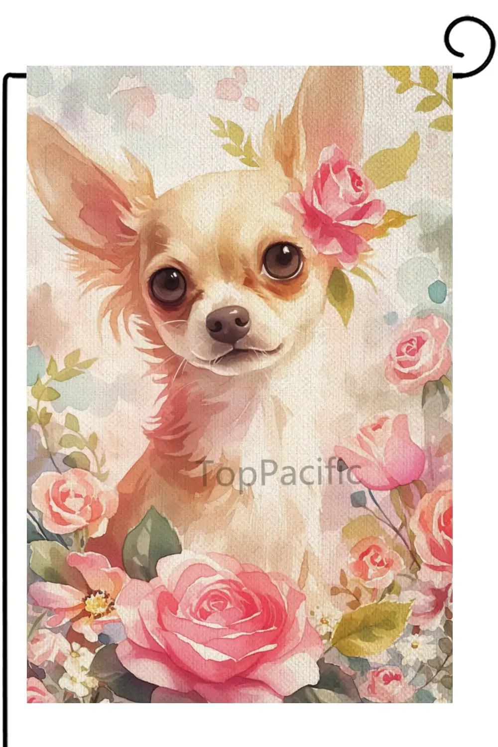 Chihuahua Red Rose Garden Flag, Spring Summer 12x18 In Dog Flag, Valentine's Day Garden Flag Spring Summer Vertical Double S