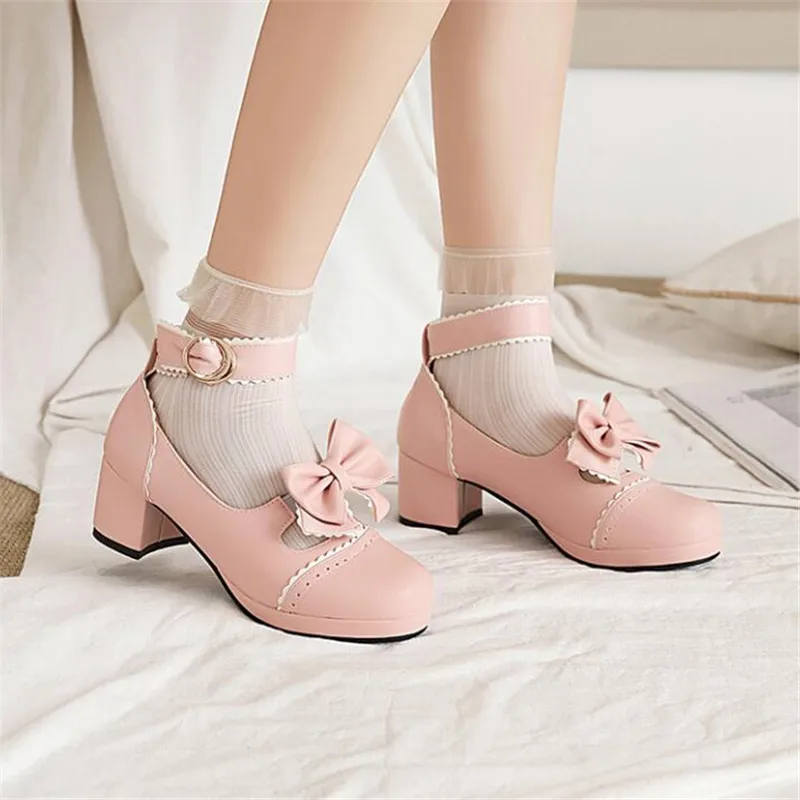 Ragazze tacchi alti per bambini JK Uniform Leather Shoes Ladies Sweet Bow Lolita Shoes Kids Princess Wedding Party Pumps taglia 29-39