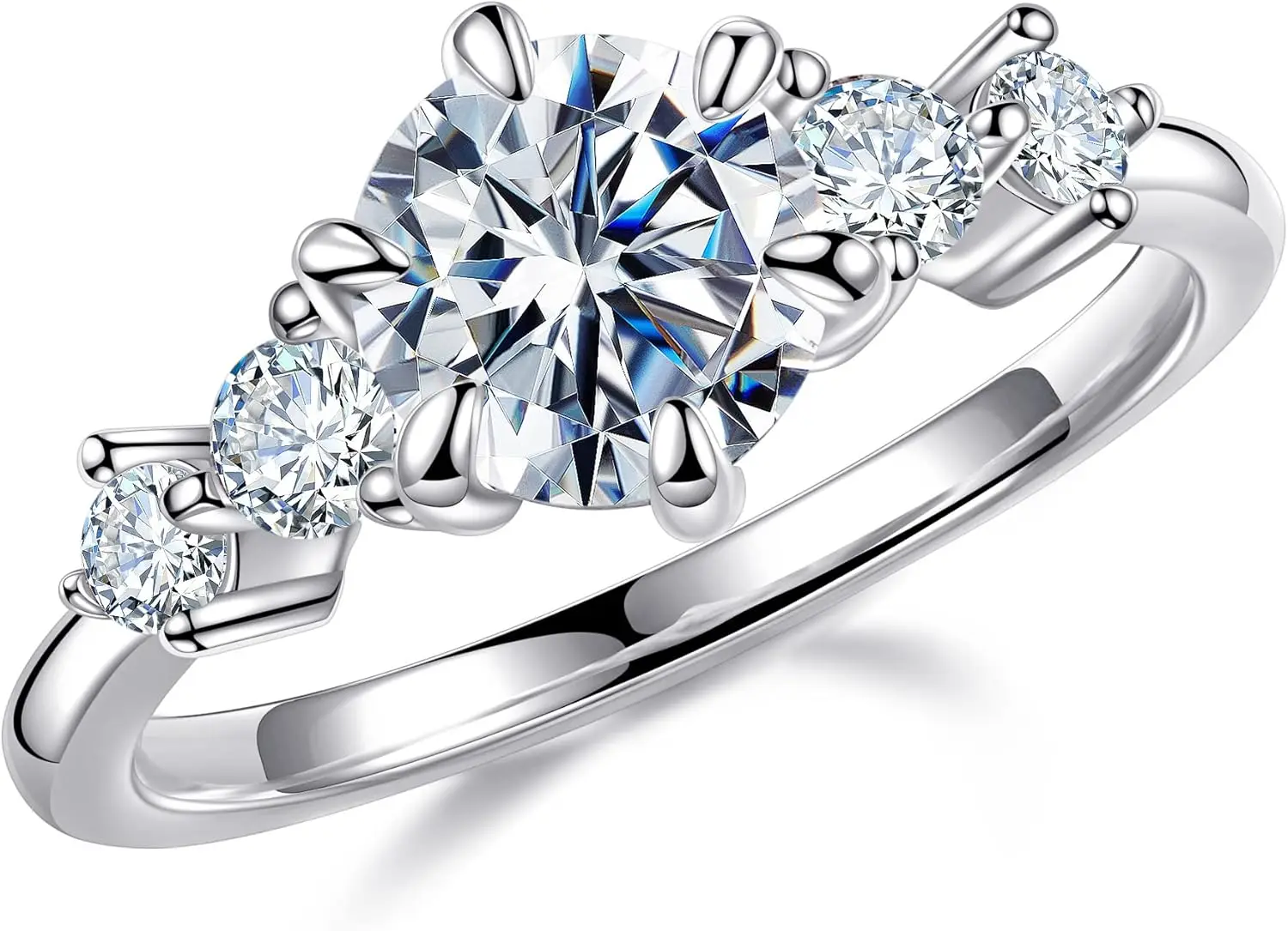 

Round 5-Stone Moissanite Engagement Ring for Women, 1.2ct D Color VVS1 Clarity Lab Created, 14K White/Yellow/Rose Gold Ve