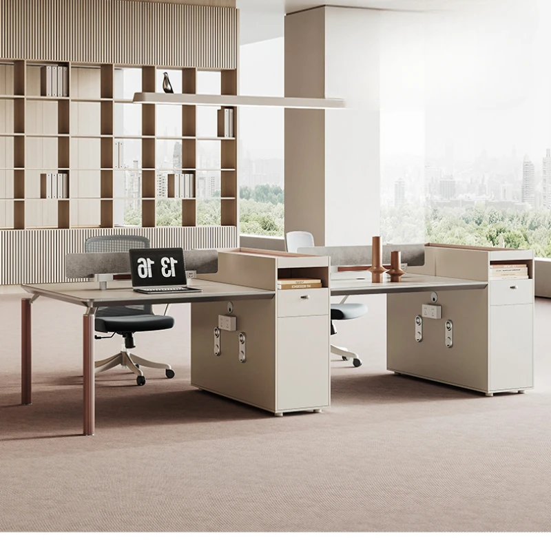 Staff desk, accounting and finance office desk, chair combination workstation, minimalist modern company card seat, six person