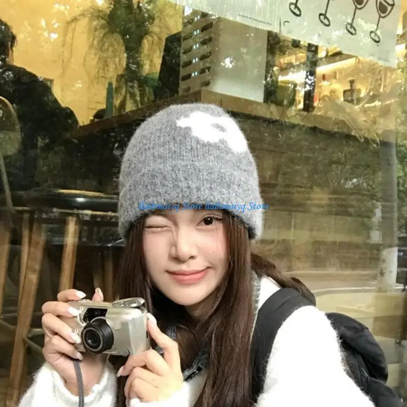 

573B Practical Cold Weather Hat With Floral Embellishments Full Head Coverage Soft Polyester Knit For Family Use