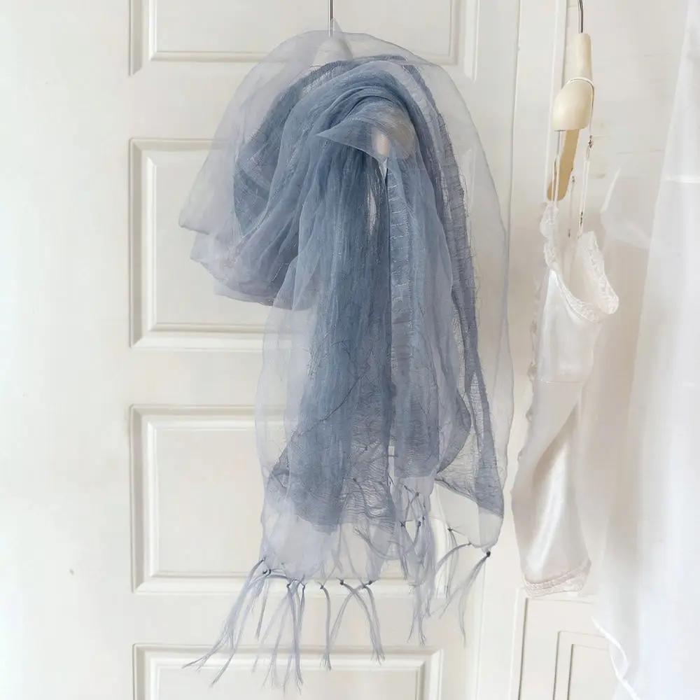 Summer Fashion Scarf Women Thin Organza Tassel Shawl Cotton Linen Blend Sunscreen Breathable Elegant Beach Wrap Stole