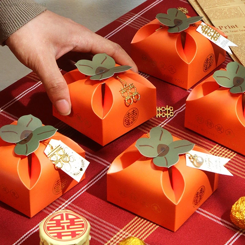 50 Pcs Wedding Candy Boxes Gift Box Wedding Ins Wind Persimmon High-end Wedding Candy Box for Party Gift