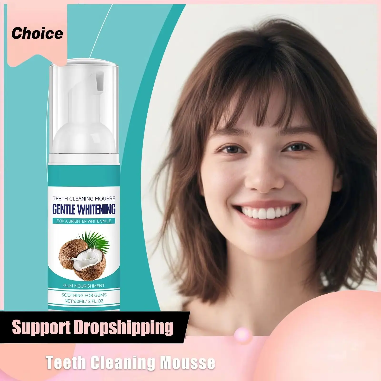 

Coconut Oil Teeth Mousse Whitening Removing Stains Oral Clean Prevents Tooth Decay Freshens Breath Protects Gums Foam Toothpaste