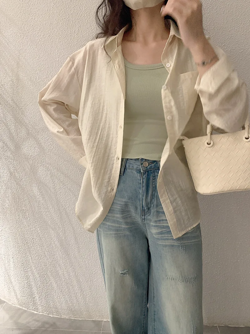 ลําลองแขนยาวครีมกันแดดเสื้อผู้หญิงฤดูใบไม้ผลิ/ฤดูร้อนใหม่ Turn-Down COLLAR SINGLE Breasted กลับโบว์เย็บปักถักร้อยเสื้อบาง