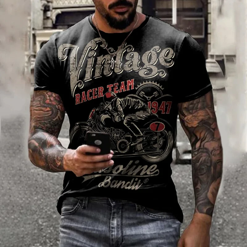 

Hot selling men's summer motorcycle racing letter print comfortable and breathable round neck T-shirt outdoor street fashion top