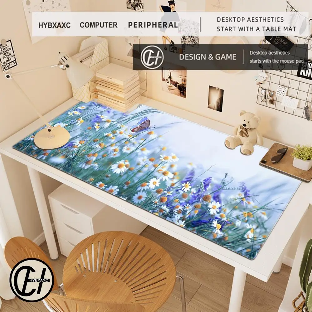 Schmetterling Sonnenblume Mauspad Gamer XL Home Custom HD Mousepad XXL Grüne Pflanze Schreibtischunterlage Weicher Büroteppich Laptop Mäusepad Teppich