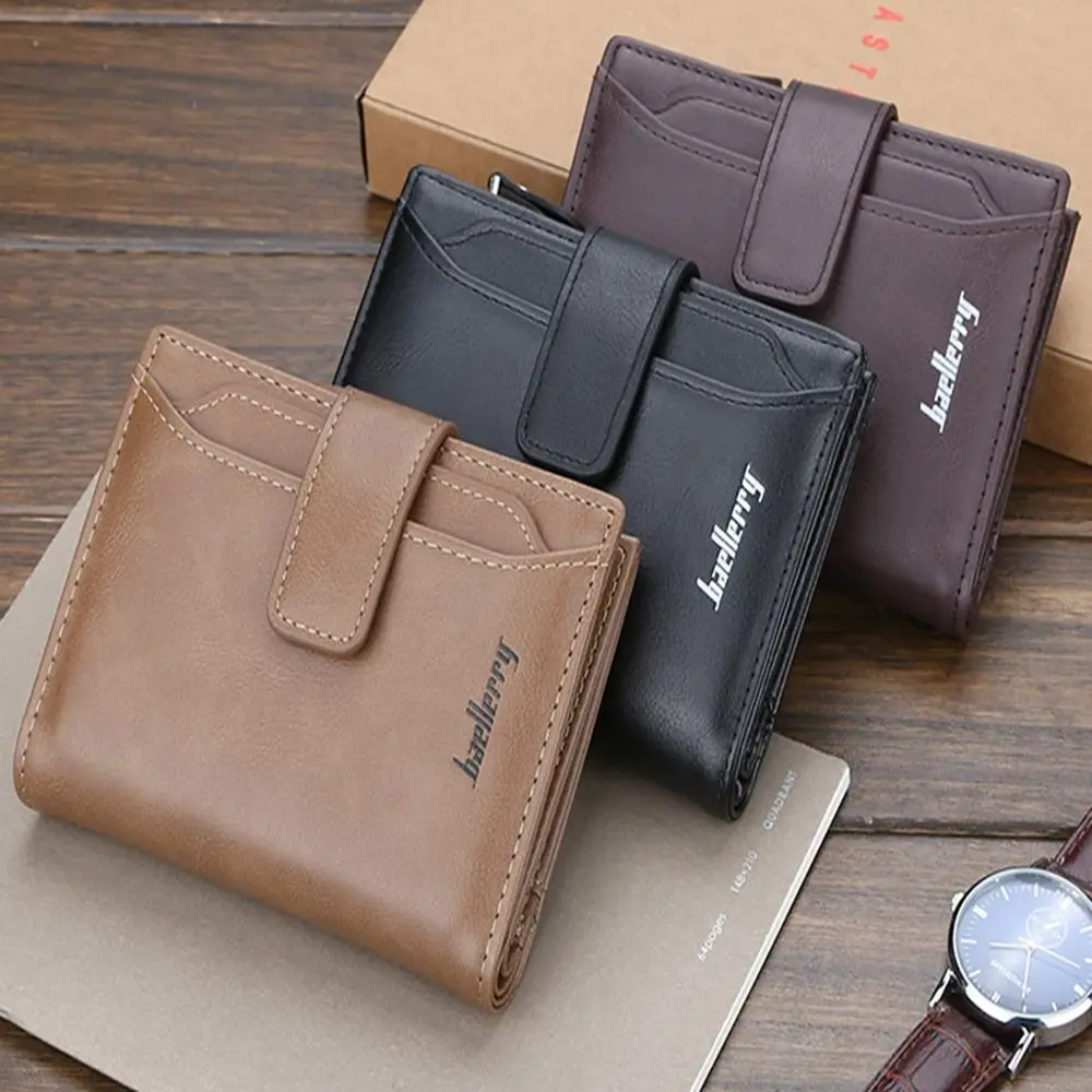 

Multifunction Men's Short Wallet Large Capacity PU Leather Pocket Purse Ventilate Wear-resistant Male Leather Purse Daily Use