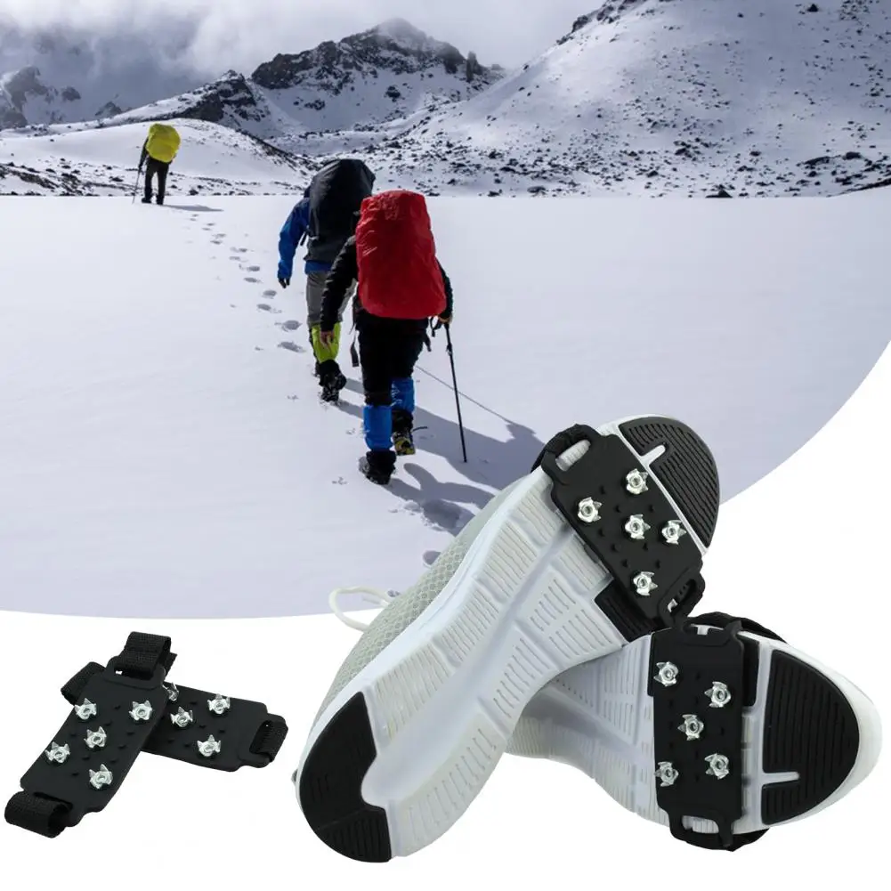 1 Pair Snow Traction Cleats Anti-rust Non-slip Abrasion-resistant 5 Teeth High Stability Crampons Traction Cleats Outdoor Supply