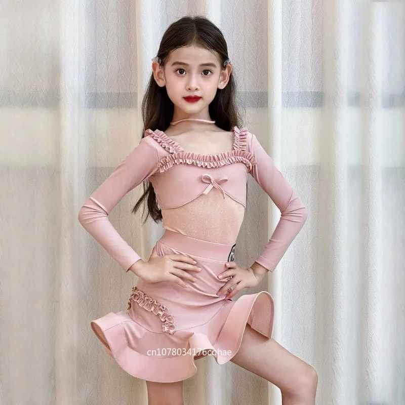 

New autumnwinter style girls childrens Latin dance training suit for girls high-end practice suit Latin dance performance outfit