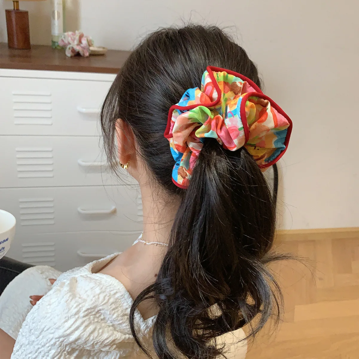 Korean Fashion Big Printed Scrunchie Women Girls Elastic Hair Tie Rope Rubber Hairband Headdress Hair Accessories Ponytail Holde