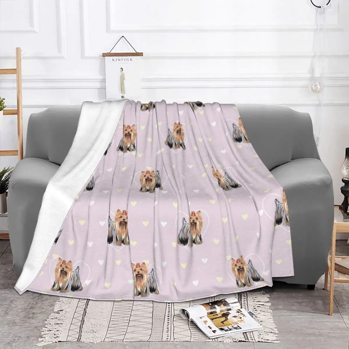 Terrier Dog Puppy Plaid Blanket Fleece Textile Decor Multi-function Warm Throw Blanket for Bedding Car Bedspread