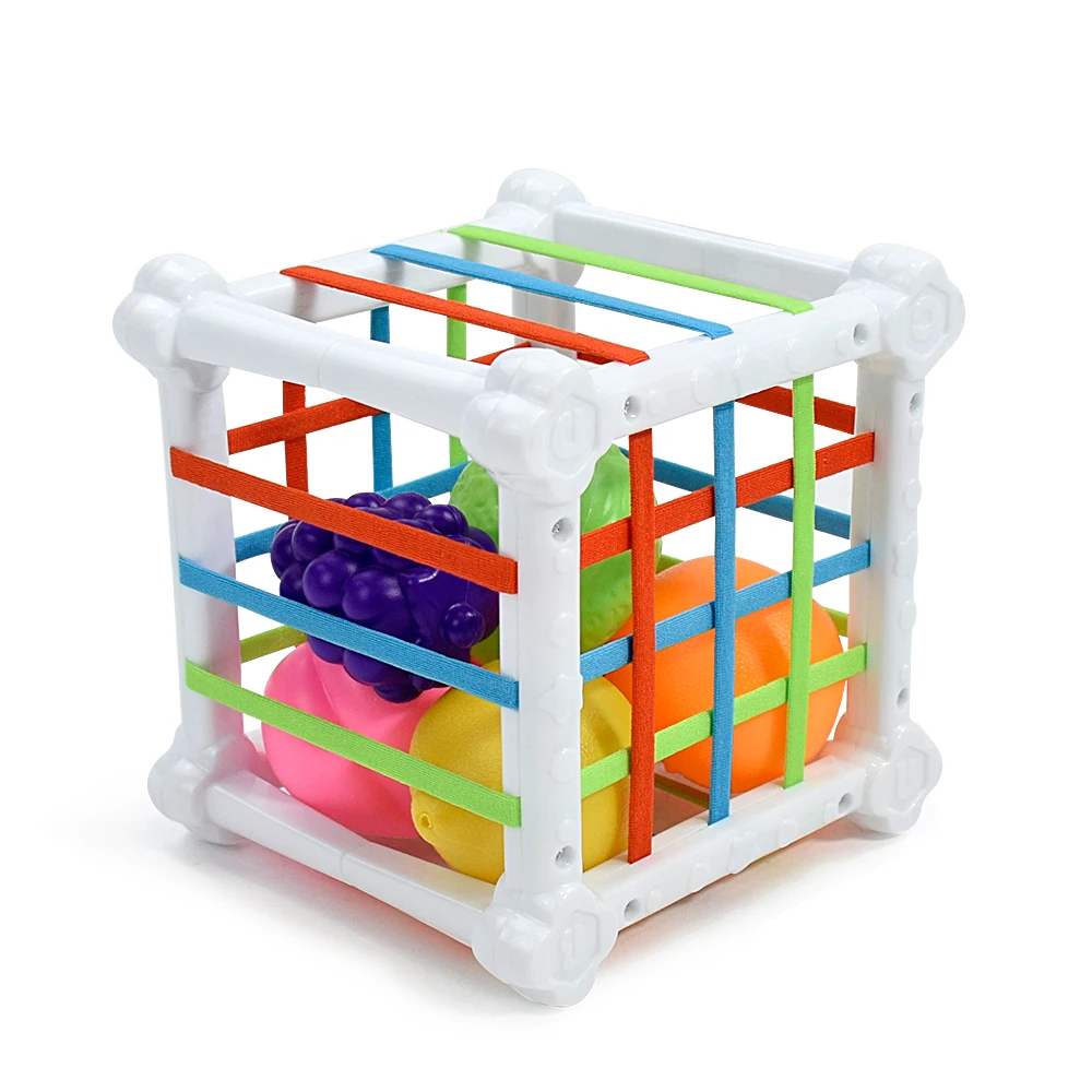 Giocattoli sensoriali Montessori per bambini Cubo selezionatore di forme Giocattoli per bambini con frutta colorata Attività Apprendimento Abilità motoria fine per 1 anno