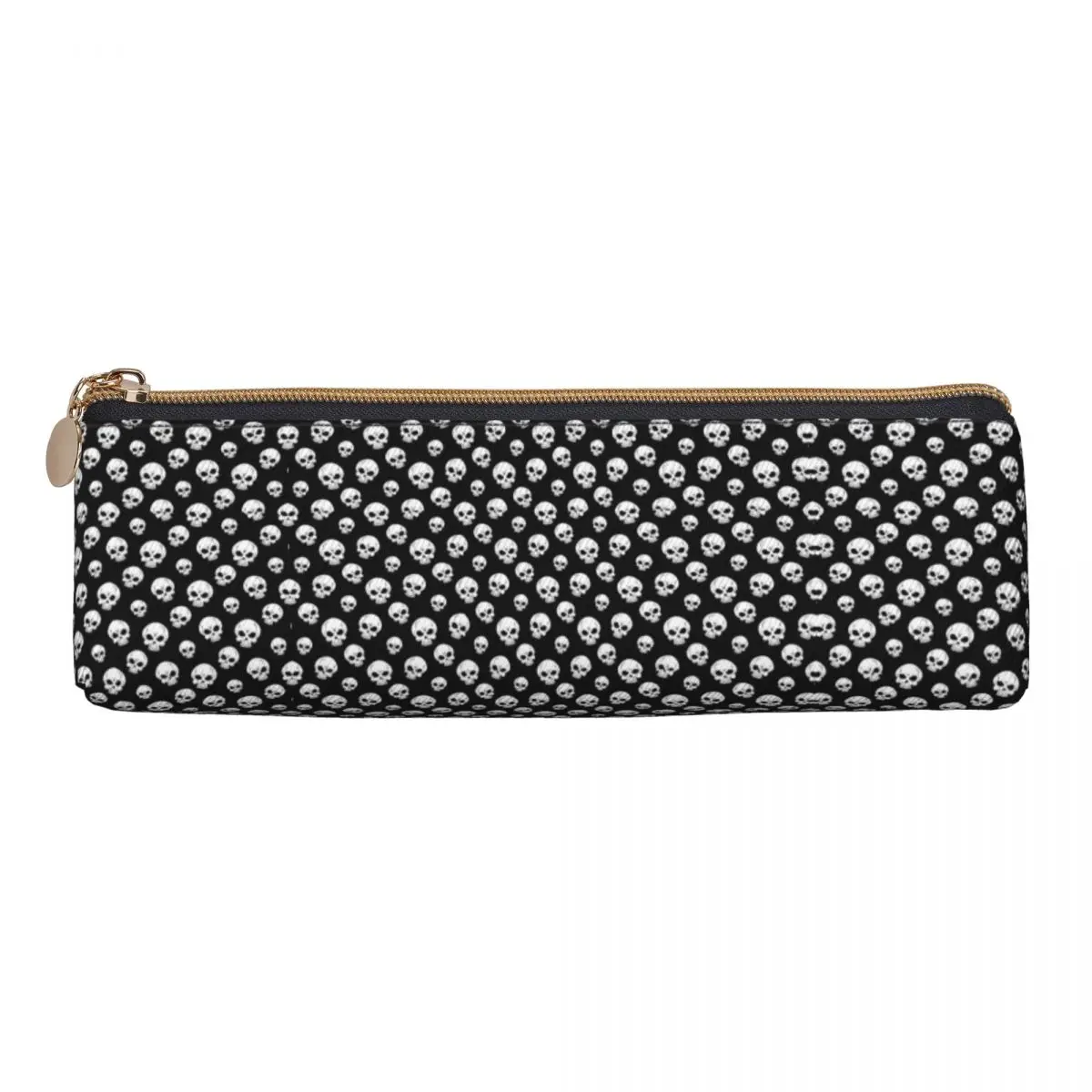 Black With White Skull Pencil Case Holloween Print PU Leather Pen Box Students Cute College School Pencil Cases Supplies