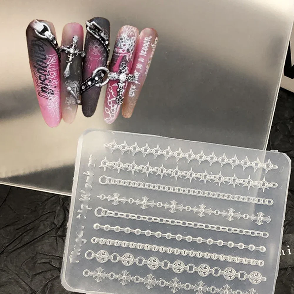 Hochtransparente Silikon-Gothic-Ketten-Nagelkunstform DIY Schnitzwerkzeuge für Heim- und Salon-Nagelkunst-Dekorationsplattenform – Detail 1