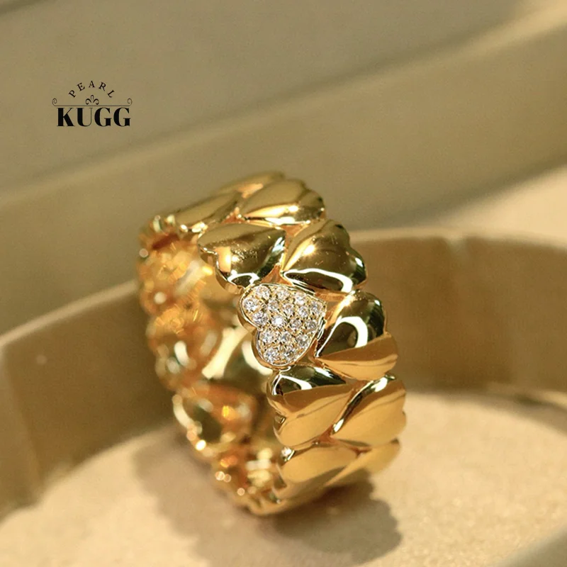 

KUGG 100% кольца из желтого золота 18 карат, роскошное обручальное кольцо в романтическом стиле с настоящим натуральным бриллиантом для женщин, высокие свадебные украшения