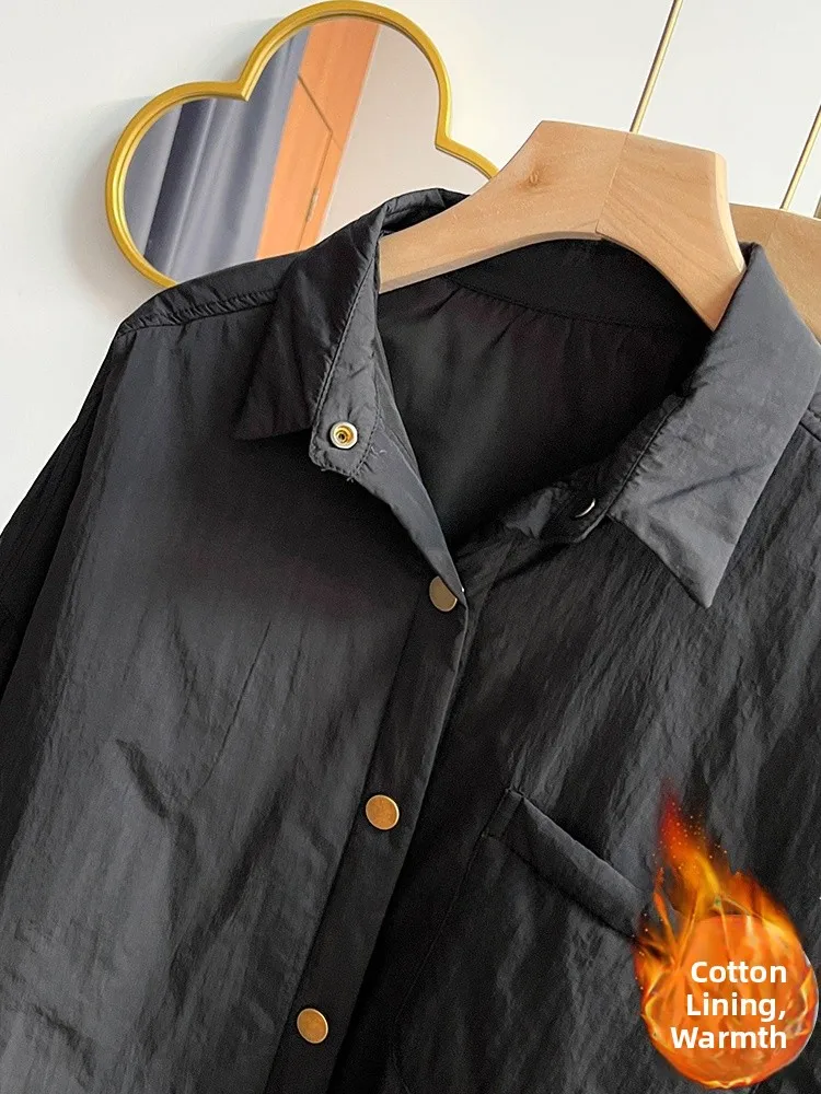 レトロカラー ジャケット スレ レディース アウター ルーズフィット レイヤード 軽量 コットン イルト コート ボタンディテール ロングスリーブ