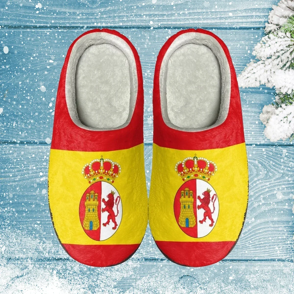 

Spain Flag Closed Toe Slipper Soft Autumn Winter Warm Anti-slip Slides Women Mens Indoor Home Thickened Flats 2023