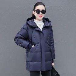 New Women'S Fashion Casual Mid To Long Hooded Cotton Jacket Korean Version Autumn And Winter Thick Warm Versatile Coat Female