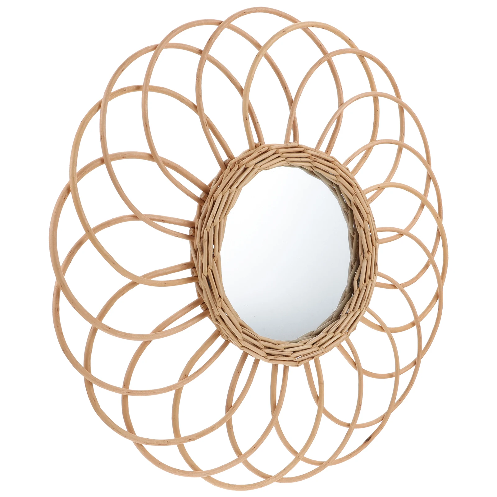 

Woven Vanity Decorative Makeup Mirror Wall Hanging Adornment Khaki Handmade Mirror Durable Household Bathroom Studio