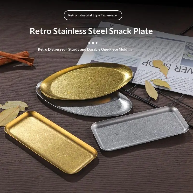 Industrial Style Vintage Stainless Steel Tray Food Grade Easy to Maintain Multipurpose Platter for Baking Kitchen Serving Decor