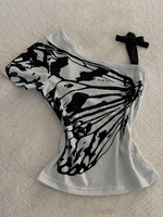 Sexy Off shoulder Summer T shirt Women Korean Harajuku Aesthetic Print Short sleeve Body Tops Female Tees Cotton Front Bow Tied