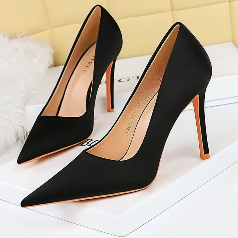 BIGTREE Shoes Fashion High Heels Silks Satins Women Pumps Pointed Shoes Lady Heels Stilettos Office Shoes Stilettos Plus Size 43